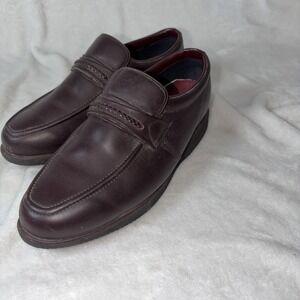 Vtg Dark Brown Goodyear Leather Loafers 9 Comfort Slip‎ On Moc Toe Braided 80s